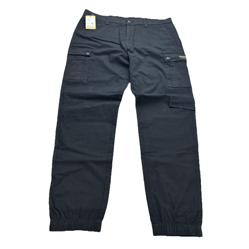 Plaid & Plain Cargo Pants Black Mens 38x29 C803